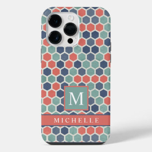 Customizable Red Blue Green Hexagon Geometric iPhone 14 Pro Max Case