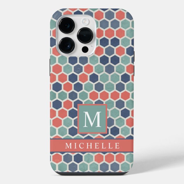 Customizable Red Blue Green Hexagon Geometric  iPhone Case (Back)