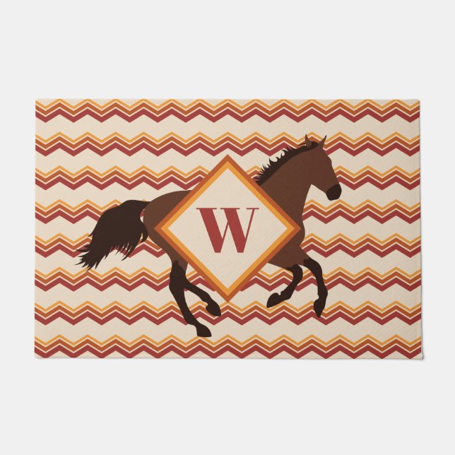 Customizable Red + Brown Chevron Autumn Horse Doormat (Front)