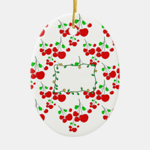 Customizable red cherry pattern accessories LeahG Ceramic Ornament