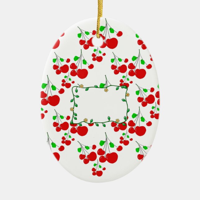 Customizable red cherry pattern accessories LeahG Ceramic Ornament (Front)