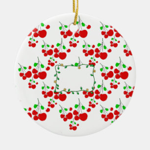 Customizable red cherry pattern accessories LeahG Ceramic Ornament