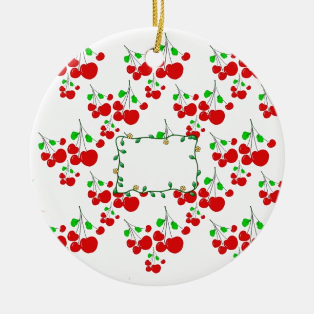 Customizable red cherry pattern accessories LeahG Ceramic Ornament (Front)