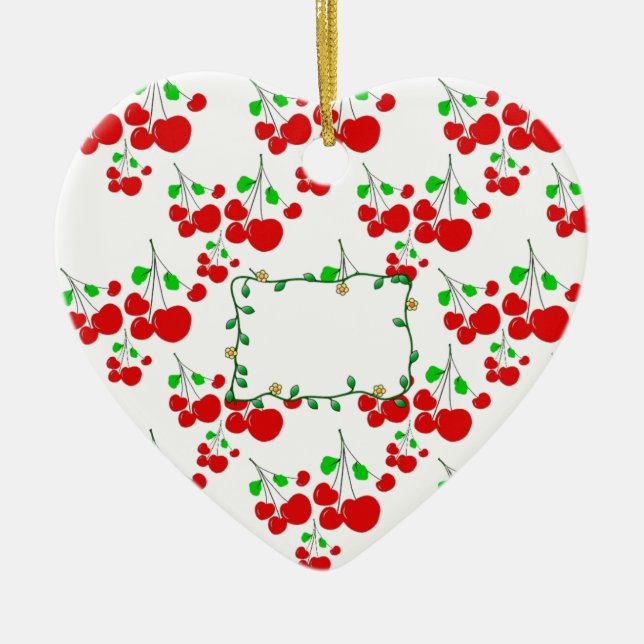 Customizable red cherry pattern accessories LeahG Ceramic Ornament (Front)