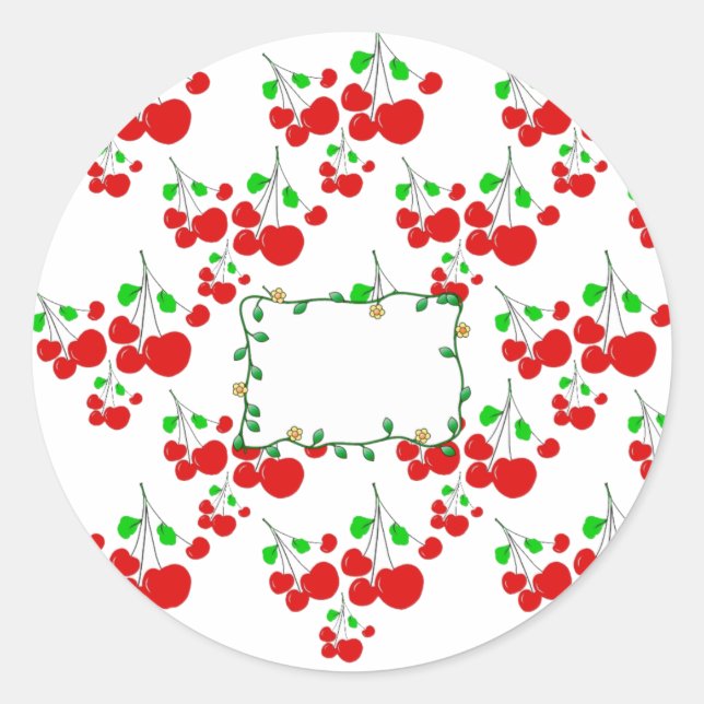 Customizable red cherry pattern accessories LeahG Classic Round Sticker (Front)