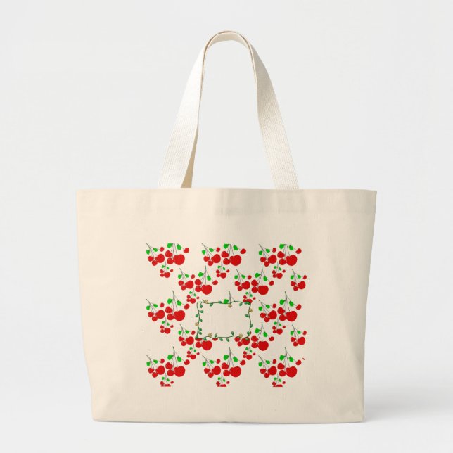 Customizable red cherry pattern accessories LeahG Large Tote Bag (Front)