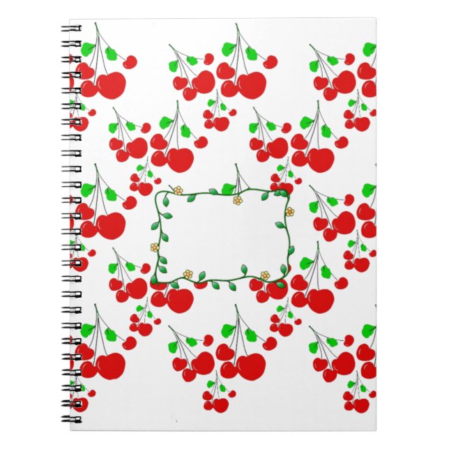 Customizable red cherry pattern accessories LeahG Notebook (Front)