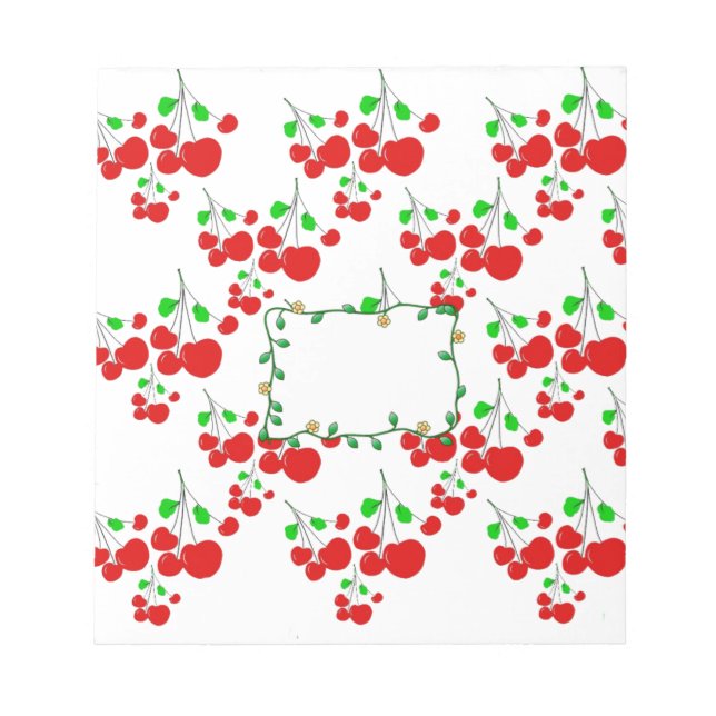 Customizable red cherry pattern accessories LeahG Notepad (Front)