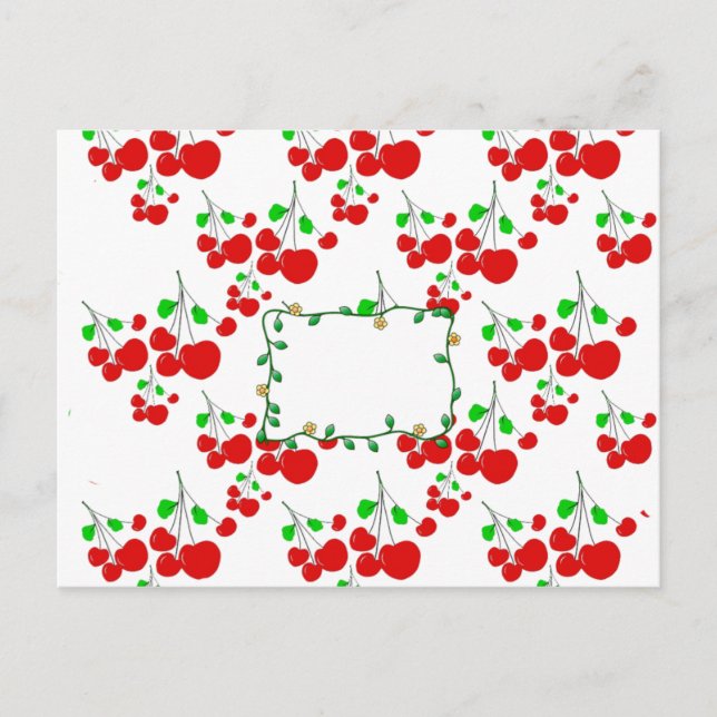 Customizable red cherry pattern accessories LeahG Postcard (Front)