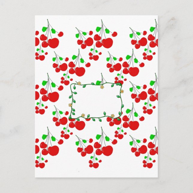 Customizable red cherry pattern accessories LeahG Postcard (Front)