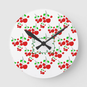 Customizable red cherry pattern accessories LeahG Round Clock