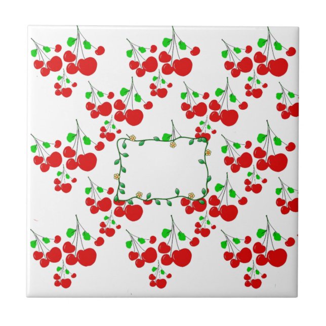 Customizable red cherry pattern accessories LeahG Tile (Front)
