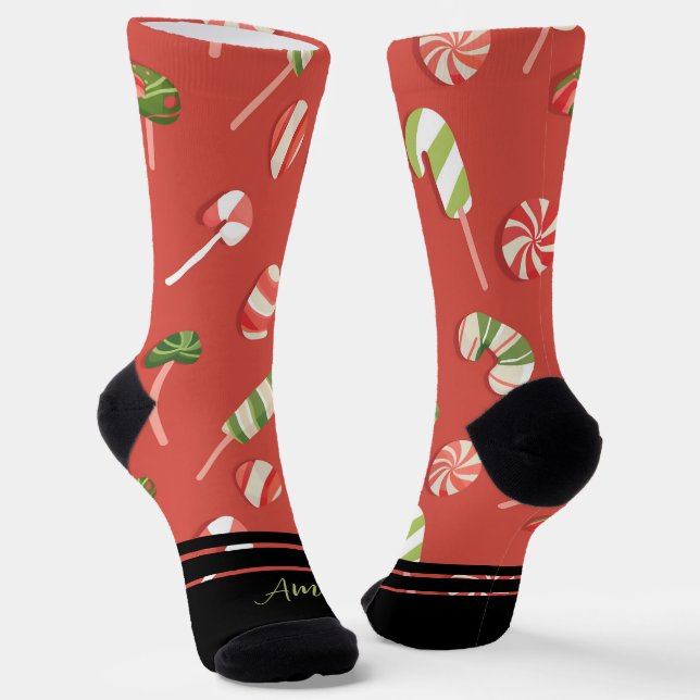 Customizable Red Christmas Candy Socks (Angled)