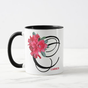 Customizable red flowers C monogram by Berglind Mug