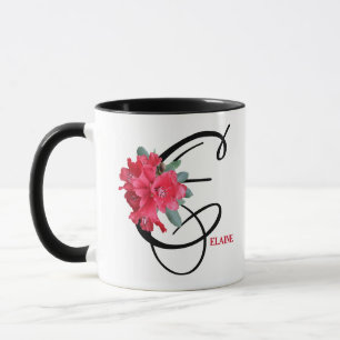 Customizable red flowers C monogram by Berglind Mug