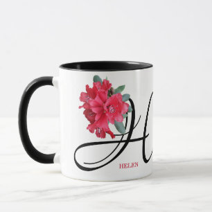Customizable red flowers H monogram by Berglind  Mug