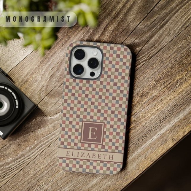 Customizable Red Green Brown Beige Chequered iPhone Case (Customizable Red Green Brown Beige Checkered iPhone Case)
