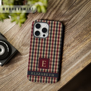 Customizable Red Green Brown Chequered Pattern iPhone 15 Pro Max Case