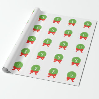 Customizable Red & Green Christmas Monogram Wreath Wrapping Paper