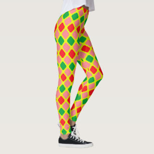 Customizable Red Green Diamond Pattern Christmas Leggings