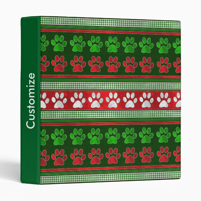 Customizable red green paw print pattern binder (Front/Spine)