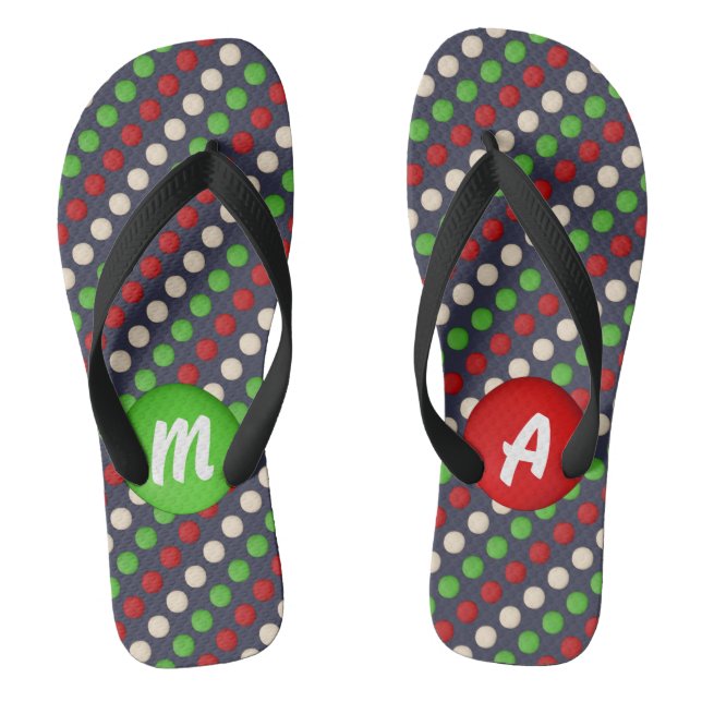 Customizable Red Green White Dots Flip Flops (Footbed)