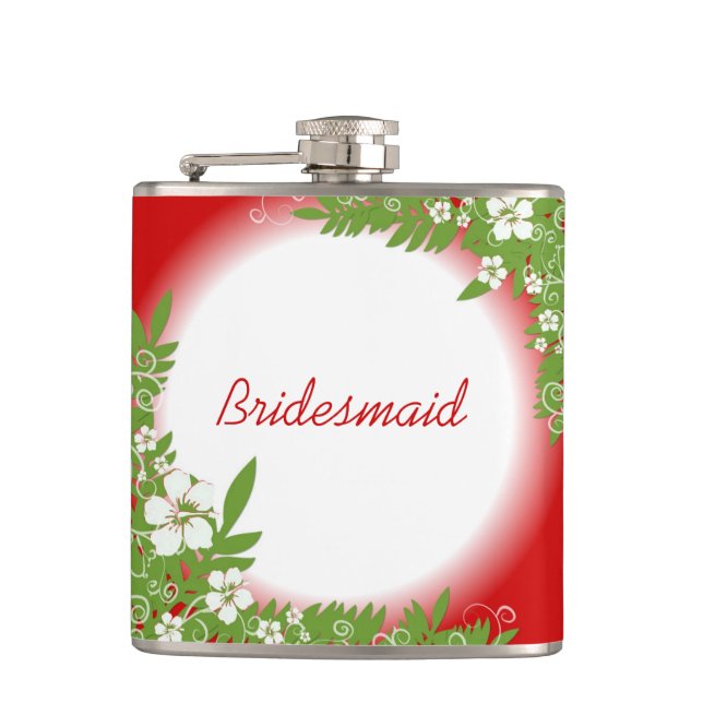 Customizable red hawaii flowers wedding flask (Front)