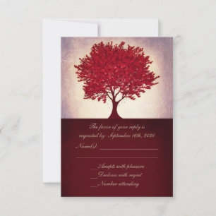 Customizable red heart leaves tree RSVP cards