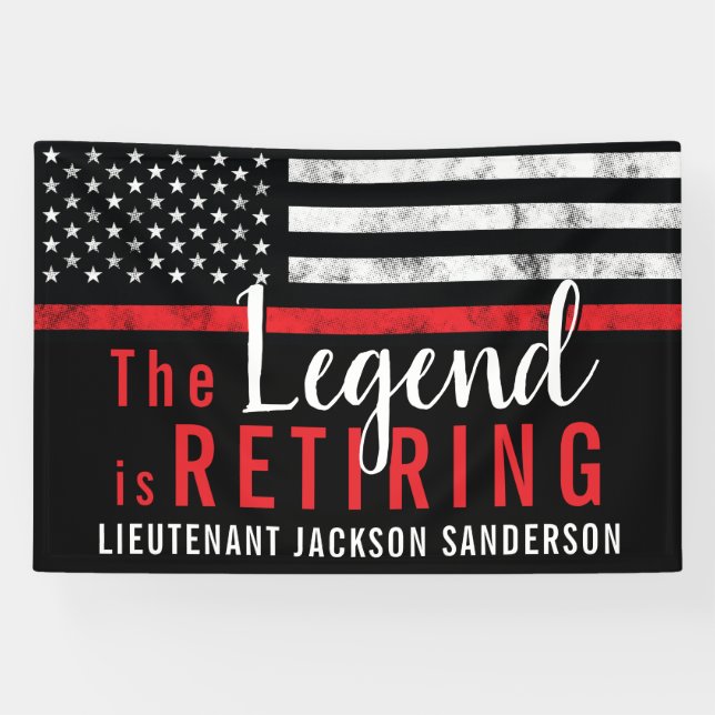 Customizable Red Line Firefighter Retirement Party Banner (Horizontal)