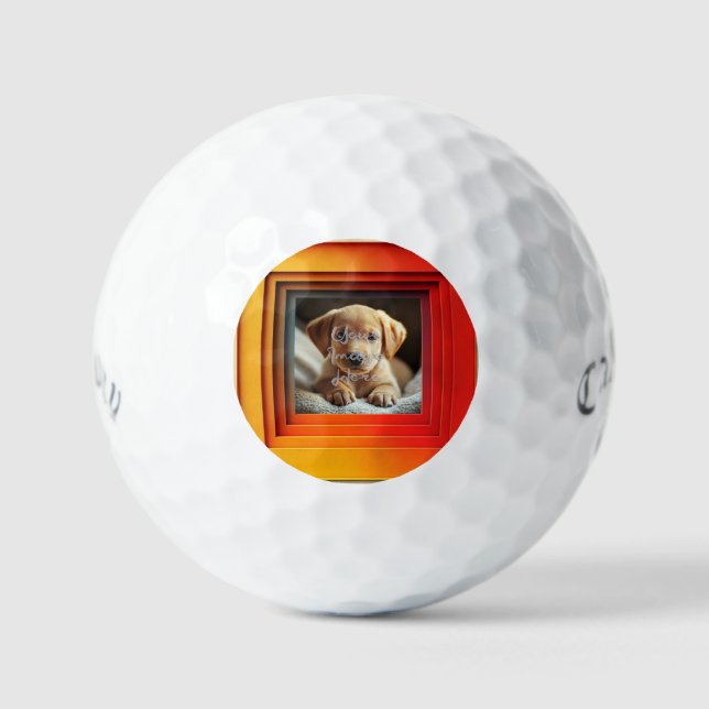 Customizable Red Orange Sunset Gradient Frame Golf Balls (Front)