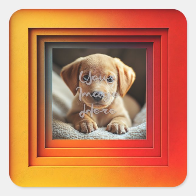 Customizable Red Orange Sunset Gradient Frame Square Sticker (Front)