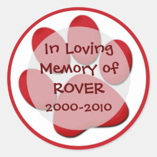 Customizable red paw print sympathy stickers