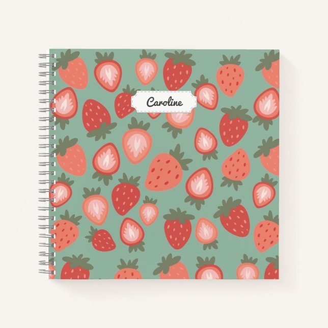 Customizable Red Strawberry Seamless Pattern Notebook (Front)