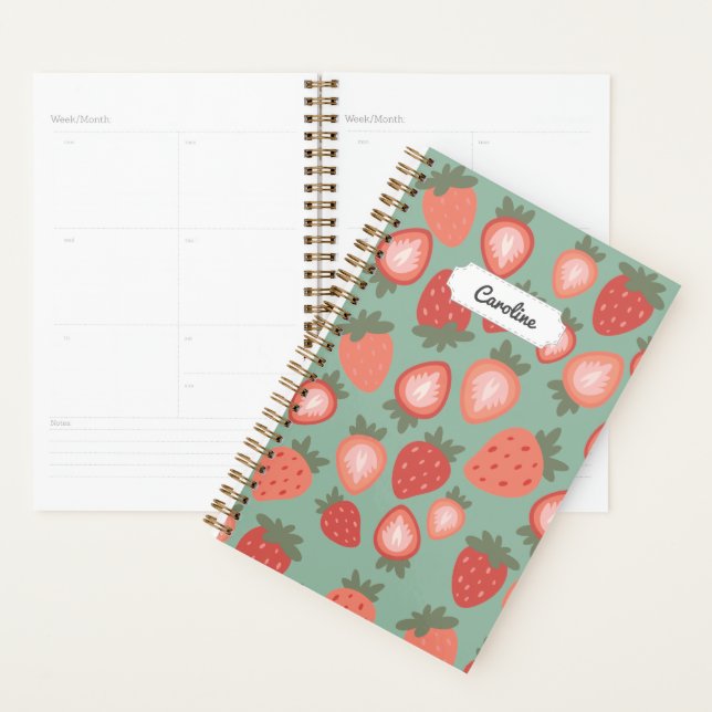 Customizable Red Strawberry Seamless Pattern Planner (Display)