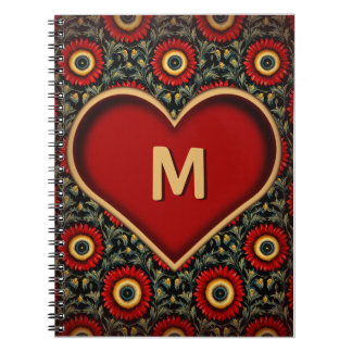 Customizable Red Vintage Heart Monogram Notebook