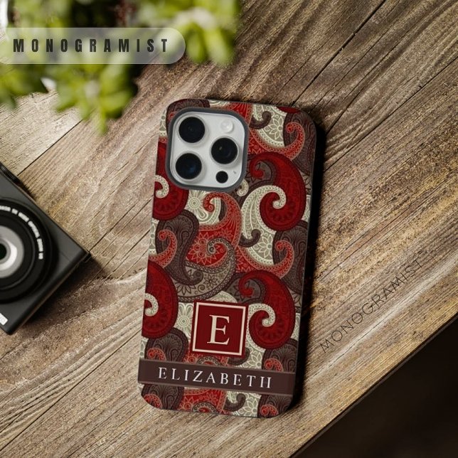 Customizable Red White Grey Brown Paisley Pattern iPhone Case (Customizable Red White Grey Brown Paisley Pattern iPhone Case)