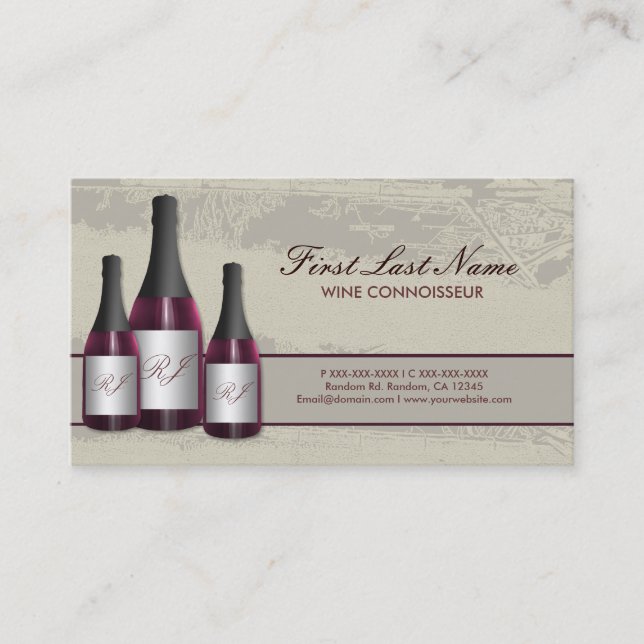 Customizable red wine bottle business cards (Front)