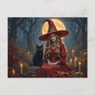 Customizable Red Witch and Familiar Post Card