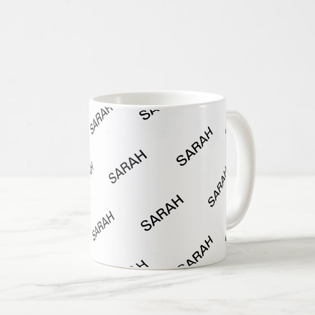 Customizable Repeating Text Modern White & Black Coffee Mug (Front Right)