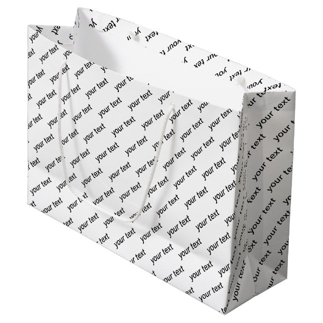 Customizable Repeating Text Modern White & Black Large Gift Bag (Front Angled)