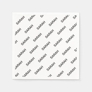 Customizable Repeating Text Modern White & Black Napkin