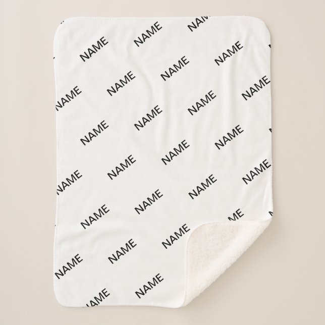 Customizable Repeating Text Modern White & Black Sherpa Blanket (Front)