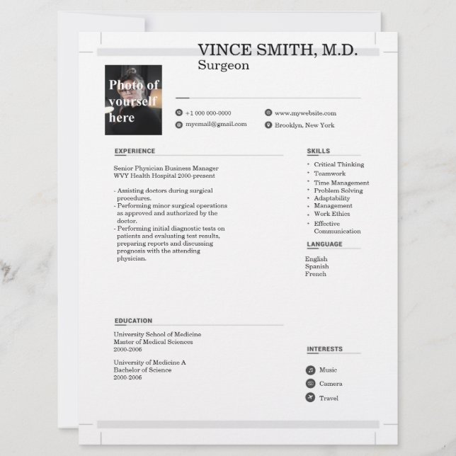 Customizable Resume Template with Photo 9 Letterhead (Front)