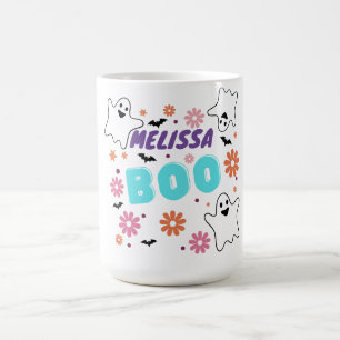 Customizable Retro Boo Halloween Floral Design Coffee Mug