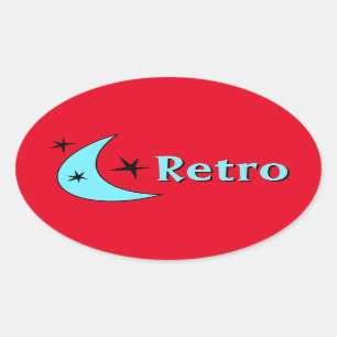 Customizable Retro Boomerang Moon & Stars Oval Sticker