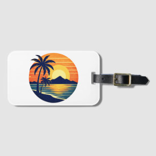 Customizable retro bright tropical scenery luggage tag