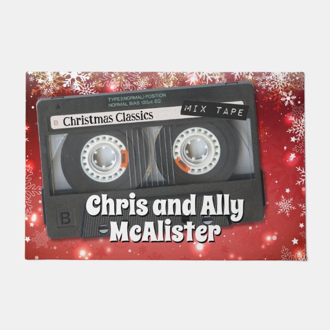 Customizable Retro Cassette Tape Christmas Doormat (Front)