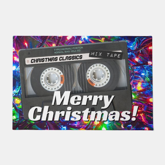 Customizable Retro Cassette Tape Christmas Doormat (Front)