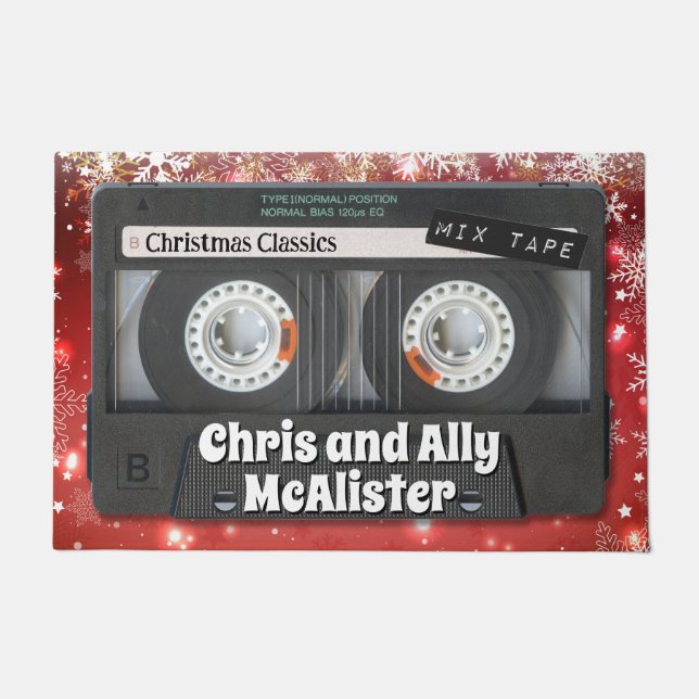 Customizable Retro Cassette Tape Christmas Doormat (Front)