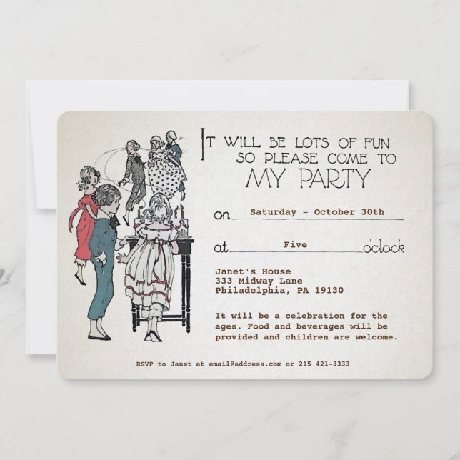 Customizable Retro Childish Party Invitation (Front)